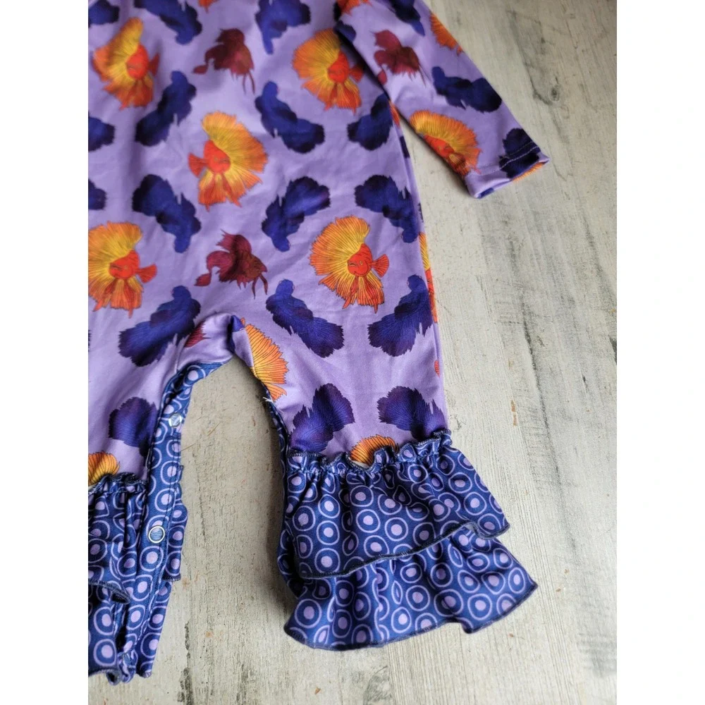 Pete Lucy 3-6 months purple fish romper baby outfit unique apparel